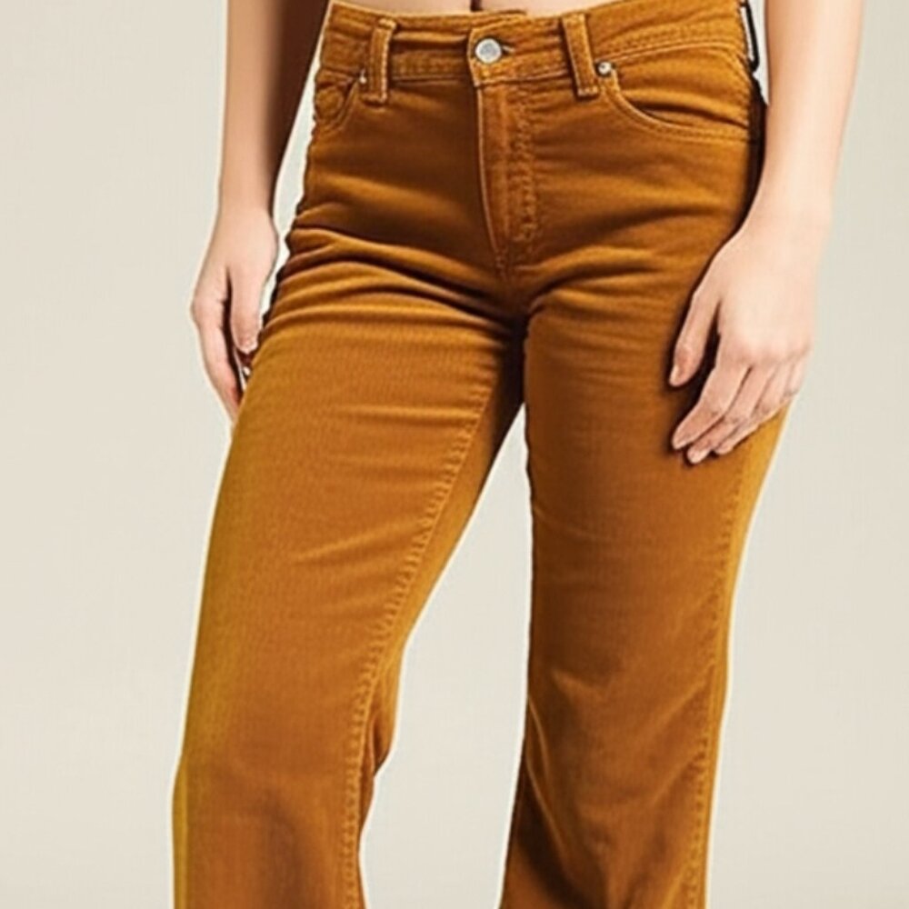Talbots Mustard Gold Corduroy Wide Leg Flare Pants Vintage Style EUC